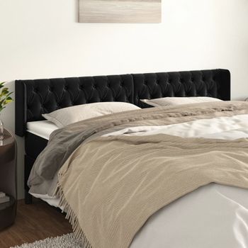 Cabecero Cama | Panel De Cabecera De Terciopelo Negro 183x16x78/88 Cm Cfw9624045