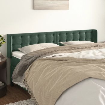 Cabecero Cama | Panel De Cabecera De Terciopelo Verde Oscuro 203x16x78/88 Cm Cfw6190058