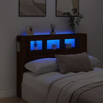 Cabecero Cama Led | Panel De Cabecera Madera Ingeniería Marrón Roble 140x18,5x103,5 Cm Cfw7415033