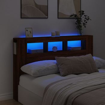 Cabecero Cama Led | Panel De Cabecera Madera Ingeniería Marrón Roble 160x18,5x103,5 Cm Cfw1278592