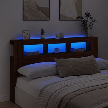 Cabecero Cama Led | Panel De Cabecera Madera Ingeniería Marrón Roble 180x18,5x103,5 Cm Cfw1097060