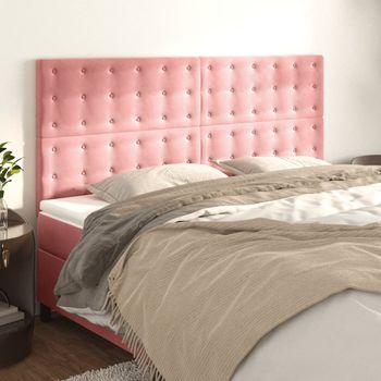 Juego De 4 Cabeceros Cama | Panel De Cabecera De Terciopelo Rosa 100x5x78/88 Cm Cfw7089817