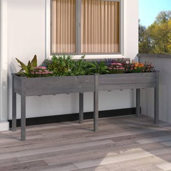 Jardinera | Macetero Con Forro Madera Maciza De Abeto Gris 203x53x76 Cm Cfw4674271