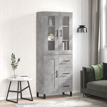 Aparador Alto | Aparador De Comedor | Armario De Cocina Madera Contrachapada Gris Hormigón 69,5x34x180 Cm Cfw9704783