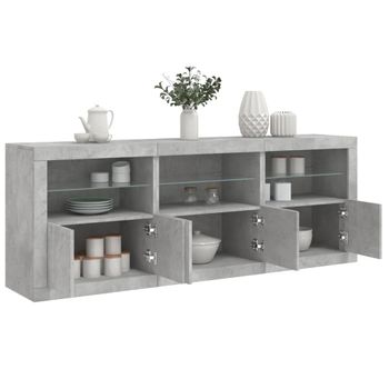 Aparador | Aparador De Comedor | Armario De Cocina Con Luces Led Gris Hormigón 181,5x37x67 Cm Cfw7292923