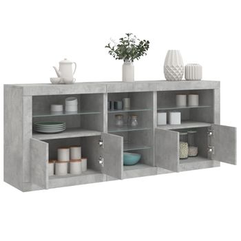 Aparador | Aparador De Comedor | Armario De Cocina Con Luces Led Gris Hormigón 181,5x37x67 Cm Cfw8111251