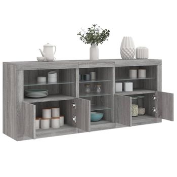 Aparador | Aparador De Comedor | Armario De Cocina Con Luces Led Gris Sonoma 162x37x67 Cm Cfw8063769