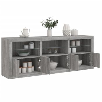 Aparador | Aparador De Comedor | Armario De Cocina Con Luces Led Gris Sonoma 181,5x37x67 Cm Cfw4145887