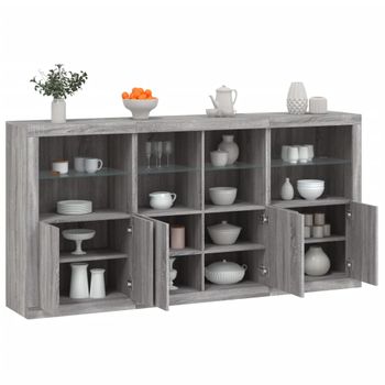 Aparador | Aparador De Comedor | Armario De Cocina Con Luces Led Gris Sonoma 202x37x100 Cm Cfw9039958