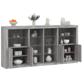 Aparador | Aparador De Comedor | Armario De Cocina Con Luces Led Gris Sonoma 202x37x100 Cm Cfw6250995