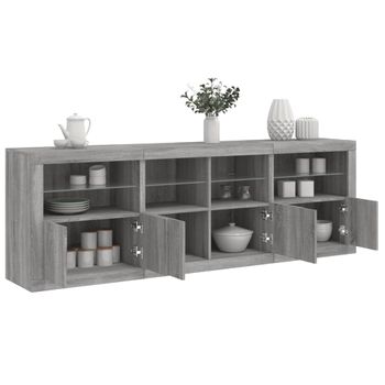 Aparador | Aparador De Comedor | Armario De Cocina Con Luces Led Gris Sonoma 202x37x67 Cm Cfw2178826