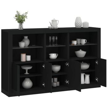 Aparador | Aparador De Comedor | Armario De Cocina Con Luces Led Negro 162x37x100 Cm Cfw1297791