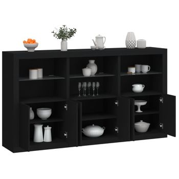 Aparador | Aparador De Comedor | Armario De Cocina Con Luces Led Negro 181,5x37x100 Cm Cfw4286439