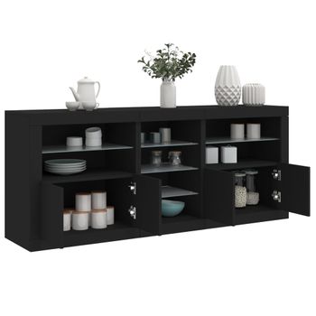 Aparador | Aparador De Comedor | Armario De Cocina Con Luces Led Negro 181,5x37x67 Cm Cfw4157802