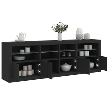 Aparador | Aparador De Comedor | Armario De Cocina Con Luces Led Negro 202x37x67 Cm Cfw5060910