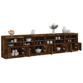 Aparador | Aparador De Comedor | Armario De Cocina Con Luces Led Roble Ahumado 283x37x67 Cm Cfw9460085