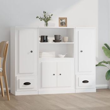 Juego De 3 Aparadores | Aparador De Comedor | Armario De Cocina Altos Madera Contrachapada Blanco Cfw6566382