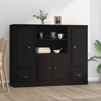 Juego De 3 Aparadores | Aparador De Comedor | Armario De Cocina Altos Madera Contrachapada Negro Cfw9516914