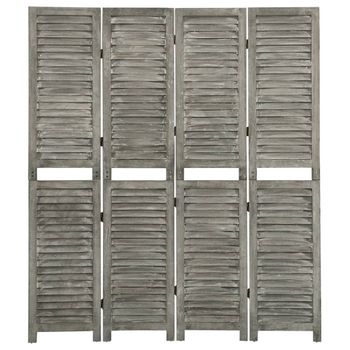 Biombo Divisor De 4 Paneles | Separador De Ambientes De Madera Maciza Gris 143x166 Cm Cfw744853