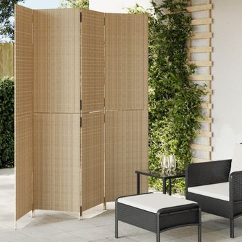 Biombo Divisor De 4 Paneles | Separador De Ambientes Ratán Sintético Beige Cfw744860