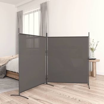 Biombo Divisor De 2 Paneles | Separador De Ambientes De Tela Gris Antracita 348x180 Cm Cfw744925