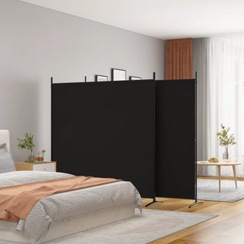 Biombo Divisor De 3 Paneles | Separador De Ambientes De Tela Negro 525x180 Cm Cfw744951