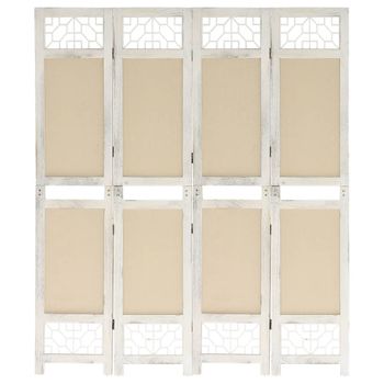 Biombo Divisor De 4 Paneles | Separador De Ambientes De Tela Color Crema 140x165 Cm Cfw744972