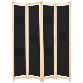 Biombo Divisor De 4 Paneles | Separador De Ambientes De Tela Negro 160x170x4 Cm Cfw744986