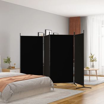 Biombo Divisor De 4 Paneles | Separador De Ambientes De Tela Negro 346x180 Cm Cfw744992