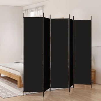 Biombo Divisor De 5 Paneles | Separador De Ambientes De Tela Negro 250x200 Cm Cfw745029