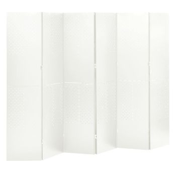 Biombo Divisor De 6 Paneles | Separador De Ambientes Acero Blanco 240x180 Cm Cfw745041