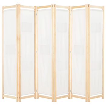 Biombo Divisor De 6 Paneles | Separador De Ambientes De Tela Color Crema 240x170x4 Cm Cfw745051