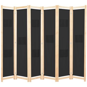 Biombo Divisor De 6 Paneles | Separador De Ambientes De Tela Negro 240x170x4 Cm Cfw745064