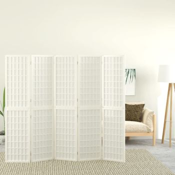 Biombo Divisor Plegable Con 5 Paneles | Separador De Ambientes Estilo Japonés Blanco 200x170 Cm Cfw745124