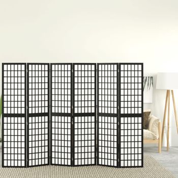 Biombo Divisor Plegable Con 6 Paneles | Separador De Ambientes Estilo Japonés Negro 240x170 Cm Cfw745129