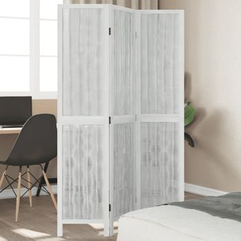 Biombo Separador De 3 Paneles | Separador De Ambientes Madera Maciza Paulownia Blanco Cfw745158