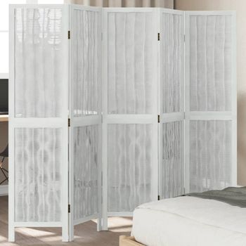 Biombo Separador De 5 Paneles | Separador De Ambientes Madera Maciza Paulownia Blanco Cfw745230