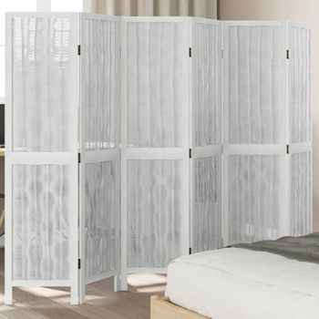 Biombo Separador De 6 Paneles | Separador De Ambientes Madera Maciza Paulownia Blanco Cfw745271