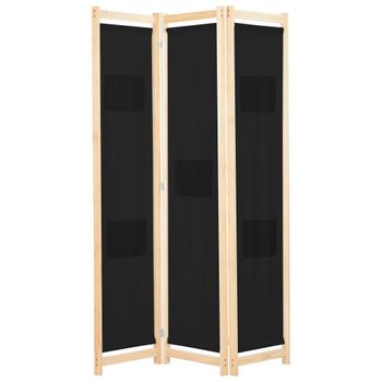 Biombo Divisor 3 Paneles | Separador De Ambientes De Tela Negro 120x170x4 Cm Cfw2573262