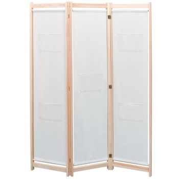 Biombo Divisor De 3 Paneles | Separador De Ambientes De Tela Color Crema 120x170x4 Cm Cfw3017293