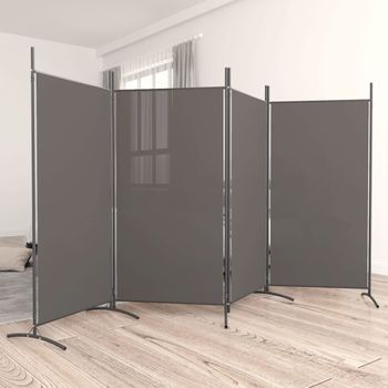 Biombo Divisor De 4 Paneles | Separador De Ambientes De Tela Gris Antracita 346x180 Cm Cfw3577969