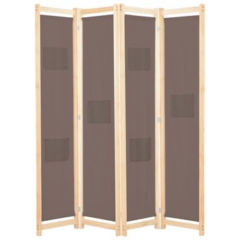 Biombo Divisor De 4 Paneles | Separador De Ambientes De Tela Marrón 160x170x4 Cm Cfw7126296