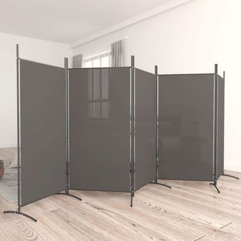 Biombo Divisor De 5 Paneles | Separador De Ambientes De Tela Gris Antracita 433x180 Cm Cfw4729764