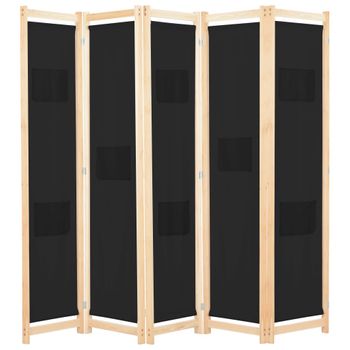 Biombo Divisor De 5 Paneles | Separador De Ambientes De Tela Negro 200x170x4 Cm Cfw4859649