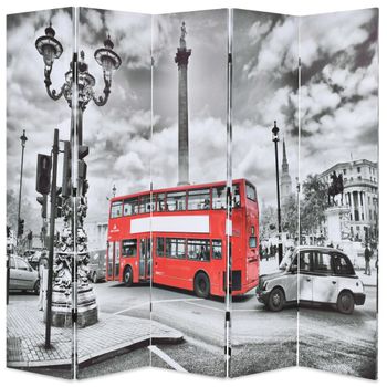 Biombo Divisor | Separador De Ambientes Plegable 200x170 Cm Bus Londres Blanco Y Negro Cfw9597778