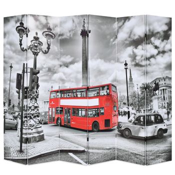 Biombo Divisor | Separador De Ambientes Plegable 228x170 Cm Bus Londres Blanco Y Negro Cfw9421135