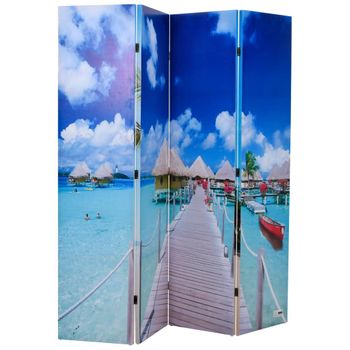 Biombo Divisor | Separador De Ambientes Plegable Diseño Playa 160x170 Cm Cfw9967774