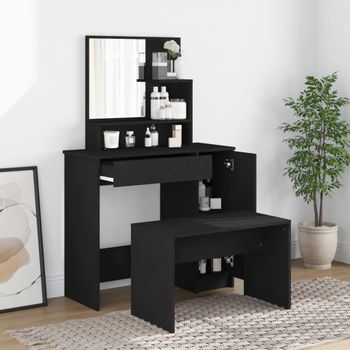 Juego De Muebles De Tocador | Mesa Tocador | Tocador De Maquillaje Negro 86,5x35x136 Cm Cfw766858