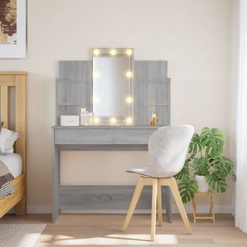 Tocador | Mesa Tocador | Tocador De Maquillaje Con Luces Led Gris Sonoma 96x40x142 Cm Cfw799609