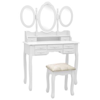 Tocador | Mesa Tocador | Tocador De Maquillaje Con Taburete Y Espejo Triple Plegable Blanco Cfw799621